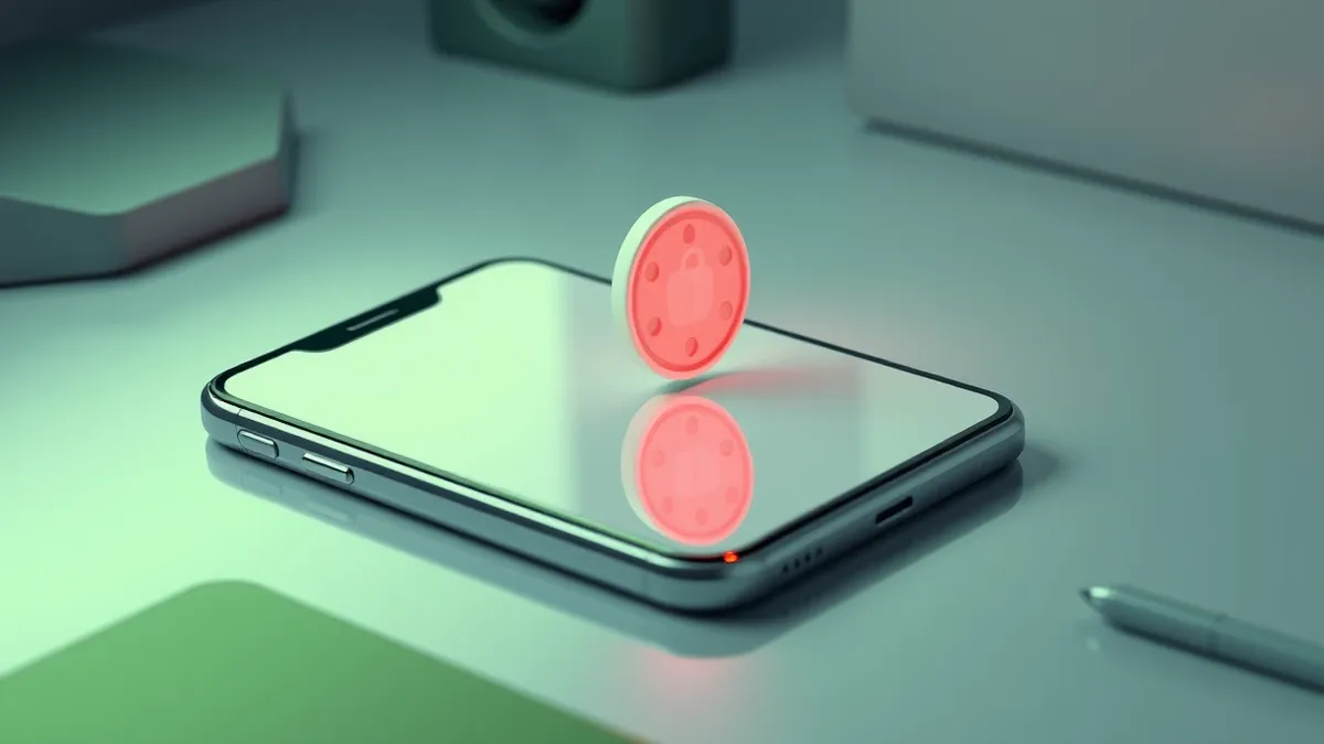Illustration: A blank smartphone screen rests on a desk, its glass surface reflecting a single, glowing digital cookie icon that hovers just above the display.