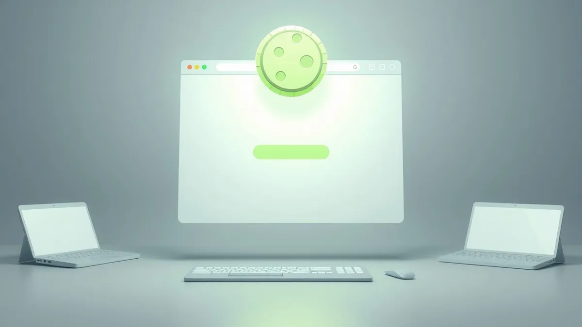 Illustration: A browser window displays a blank interface with a prominent login prompt.