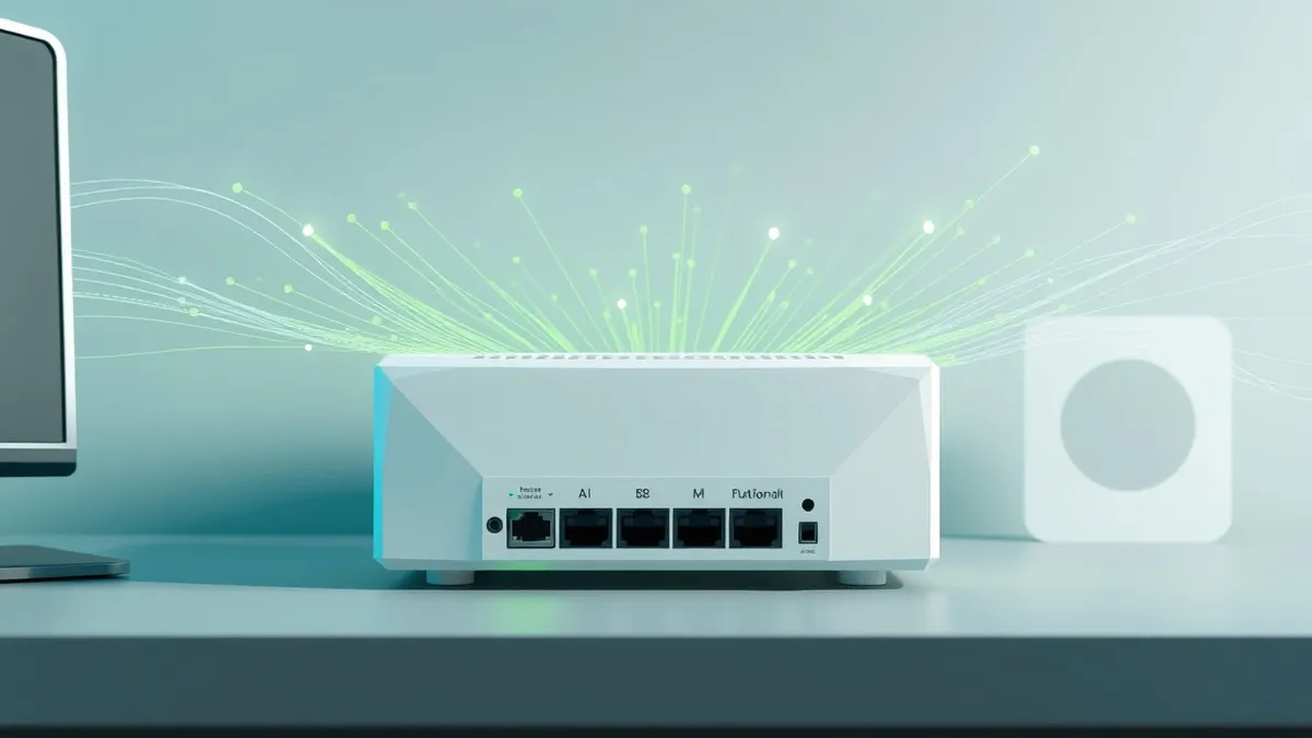 Illustration: A generic white network appliance sits on a desk.