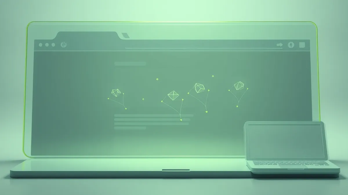 Illustration: A transparent browser window displays multiple layered tabs, each containing faint, identical geometric shapes that drift seamlessly between them.