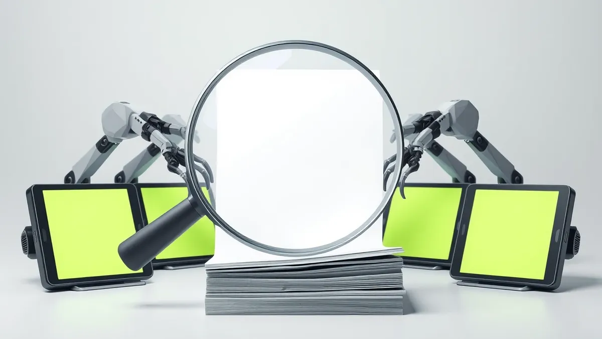 Illustration: A magnifying glass hovers over a blank white sheet of paper.