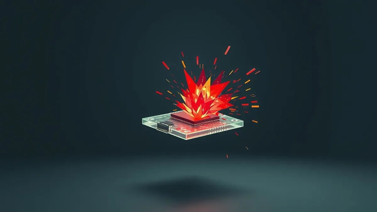 Illustration: A small, transparent embedded circuit board floats against a dark background.