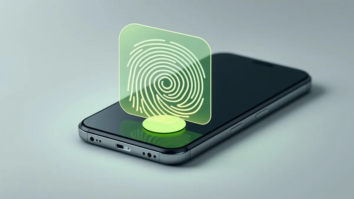 Illustration: A translucent fingerprint scan overlays a smartphone home button.
