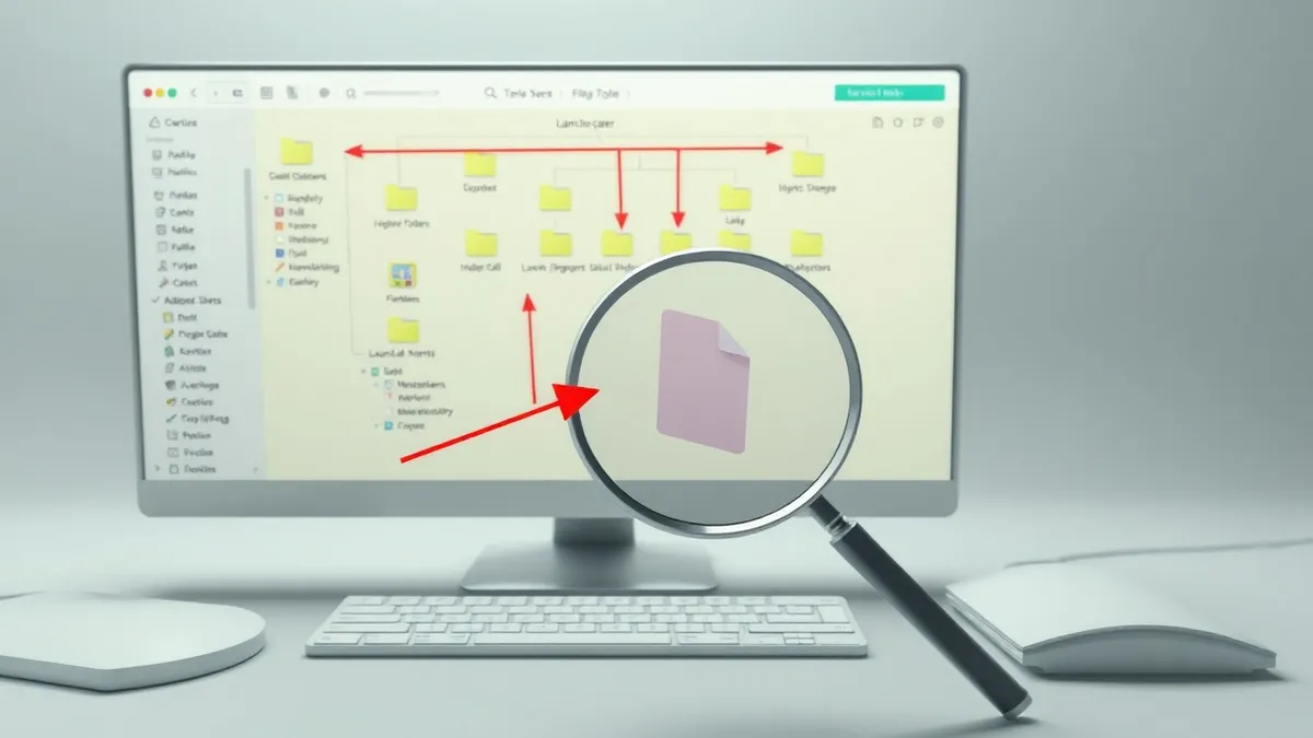 Illustration: A macOS desktop screen displays a complex file system tree diagram with red arrows pointing to hidden folders and launch agents.