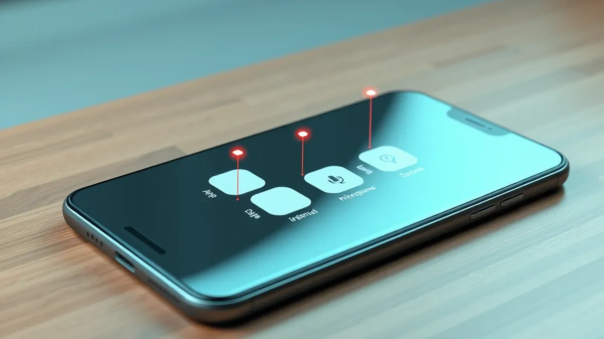 Illustration: A sleek smartphone rests on a wooden table, its screen displaying three blank app icons.