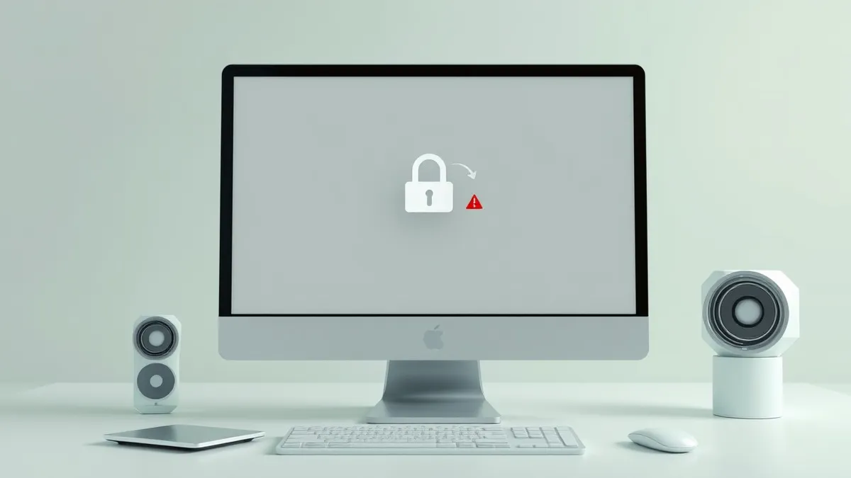 Illustration: A desktop computer monitor displays a blank software interface window with a single download icon hovering over a server drive icon.