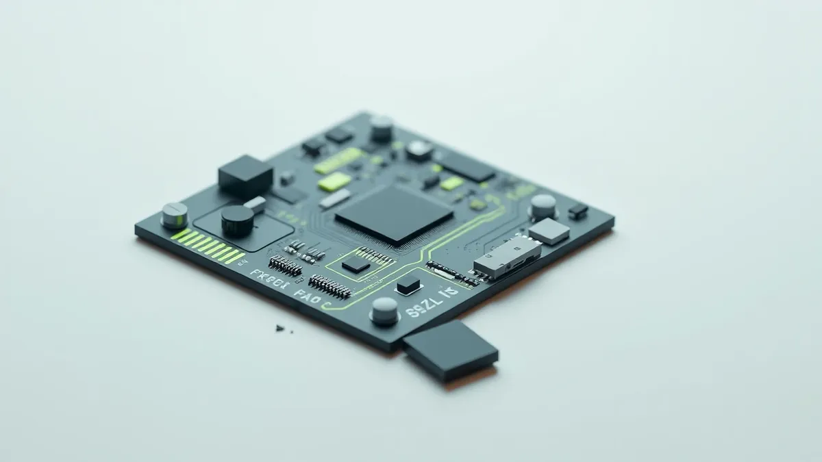 Illustration: A circuit board sits on a clean white surface with its protective firmware seal torn open and lying discarded beside it.