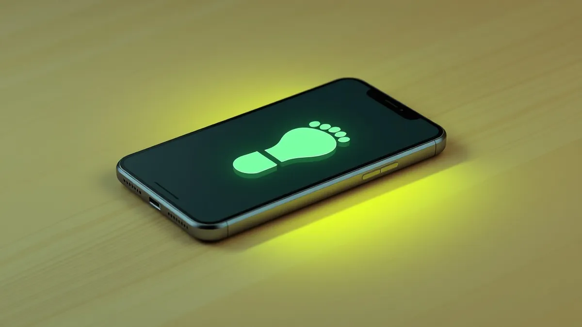 Illustration: A smartphone rests on a wooden surface, its screen displaying a single, glowing digital footprint icon.