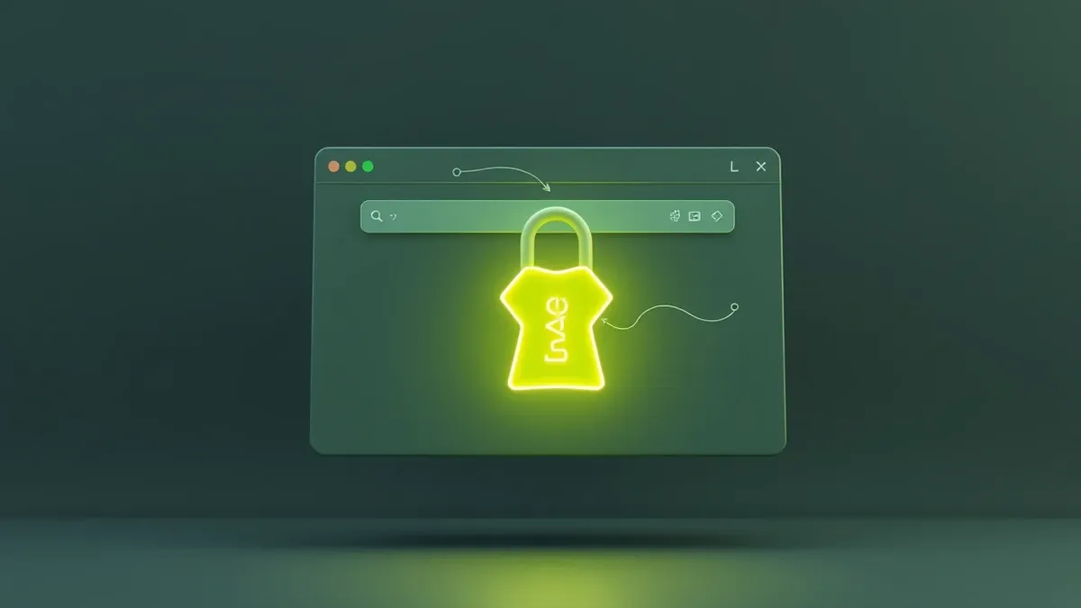 Illustration: A blank web browser window floats above a dark background.
