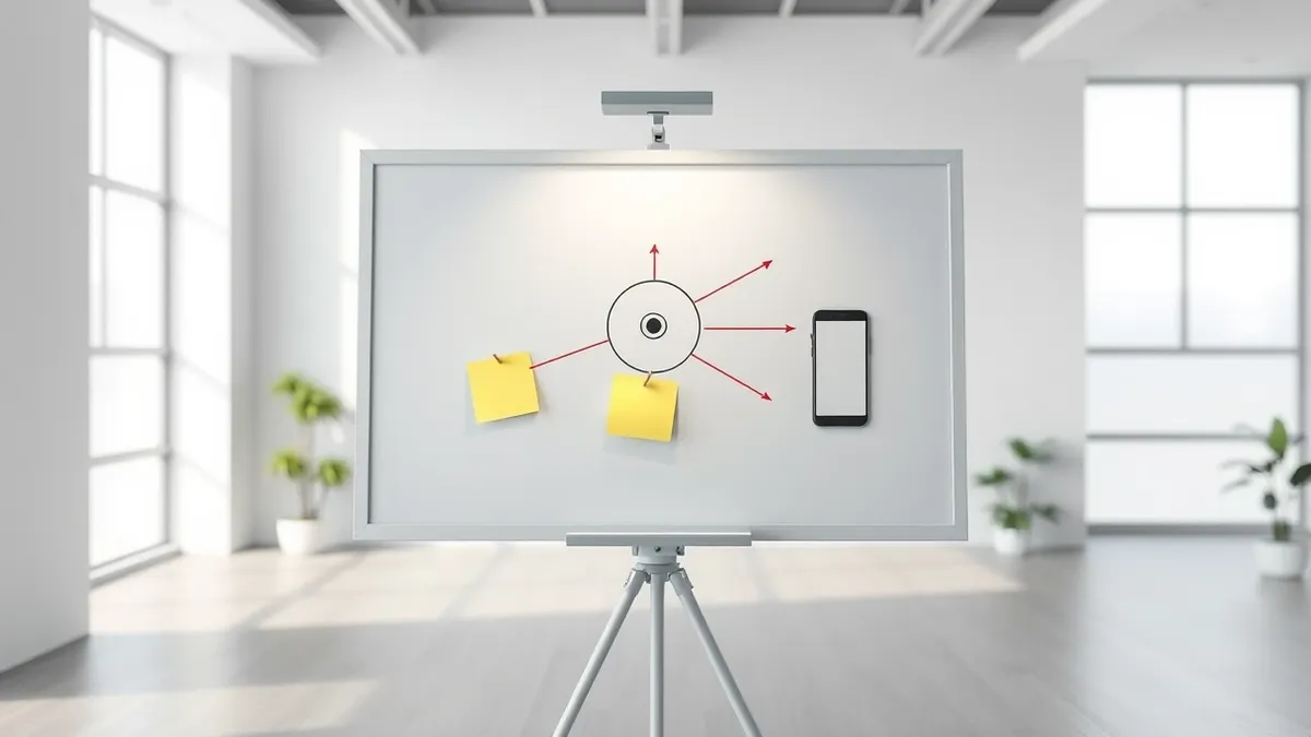 Illustration: A clean whiteboard stands on a tripod in an empty office.