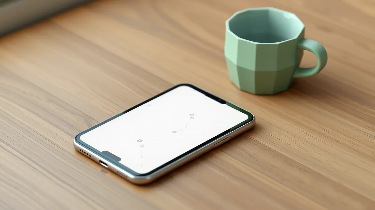 Illustration: A smartphone rests on a wooden table next to a coffee cup.