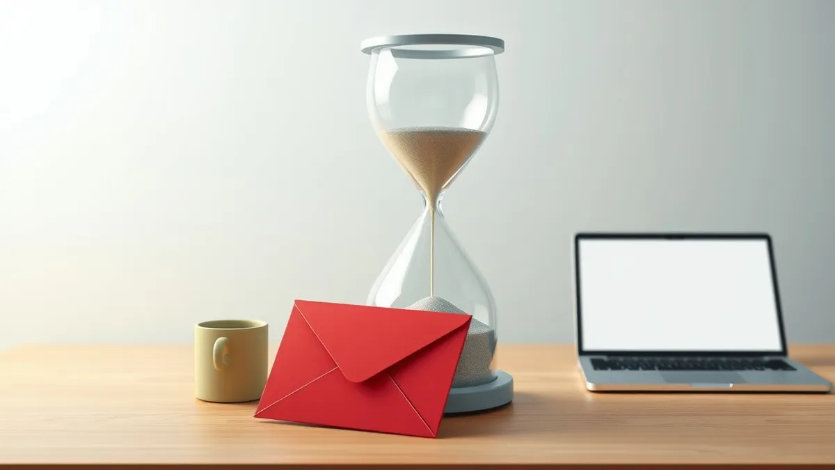 Illustration: A large hourglass sits on a plain wooden desk, with sand actively flowing through the narrow neck to indicate strict time limits.