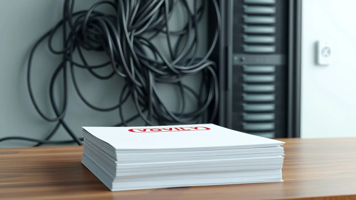 Illustration: A thick stack of plain white paper rests on a wooden desk.