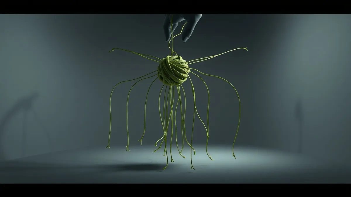 Illustration: A tangled web of loose strings connects a central knot to several unattached ends.